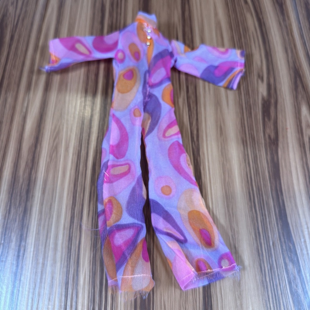 Vintage Mod Psychedelic Chiffon Jumpsuit Barbie Clone Doll Bell Bottom